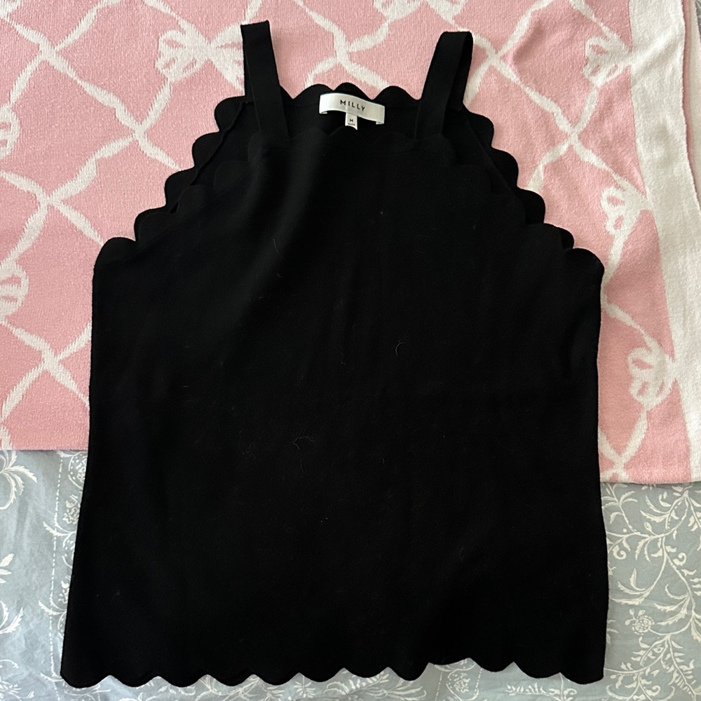 Milly Black Scalloped Tank Top